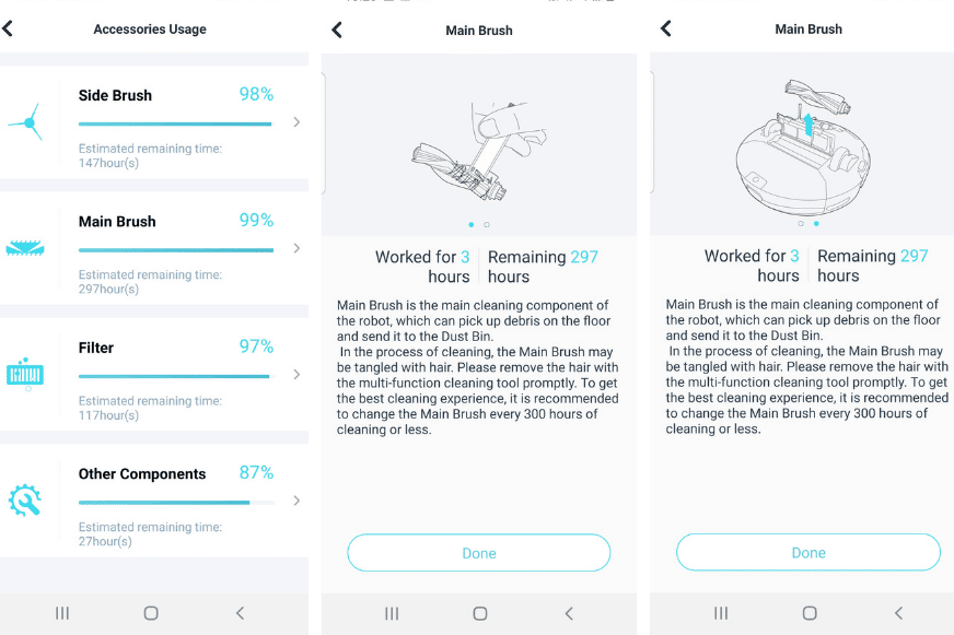 Инструкции по обслуживанию отображаются в приложении Yeedi